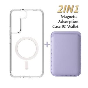LS | 2 In 1 For Magsafe Card Holder Leather Wallet Magnetic Case For Samsung Galaxy S26 S25 S24 S23 S22 S21 Note20 Ultra + Shockproof