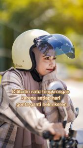 Helm Bogo Dewasa Retro Classic SNI Cat Garis Kaca Bobo Bkn JPN INK JPX KYT Helem Pria Wanita Coklat