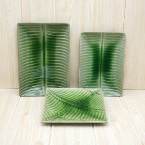 จานเซรามิค จานเหลี่ยม จานเปลเหลี่ยม สีเขียวหยก เนื้อหนา มี 3 ขนาด 7.3 x.3 นิ้ว 6 x 8.8 นิ้ว และ 7 x 10 นิ้ว