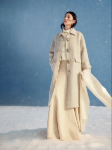 INMAN | Sheep Camel Wool Silk Notch Collar Double Face Long Coat for Women White