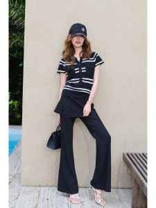Striped Pocket Polo Slim Fit Casual T-Shirt Black