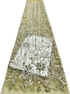 OLEVO | 5 Yards African Handmade Beaded Lace Fabric 2026 France Sequins Nigerian Embroidery Bridal Mesh for Sewing
