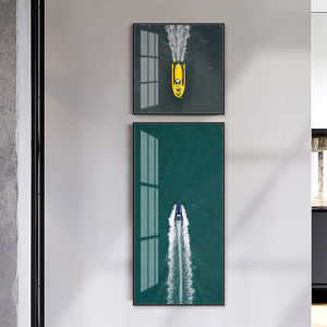 Living Room Entrance Two-Joint Upper and Lower Combination Decorative Painting Northern Europe Large Marine Sailing Boat Landscape Mural Double-Joint Vertical Hanging Picture