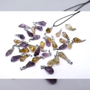 Natural Brazil Citrine Amethyst Point Irregular Shape Pendant Healing Crystals Lucky Gemstone Necklaces Jewelry Accessories Gift