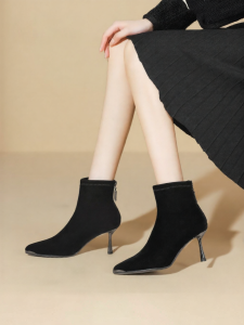 Josiny | French Pointed High Heel Ankle Boots Black Elastic Slim Fit