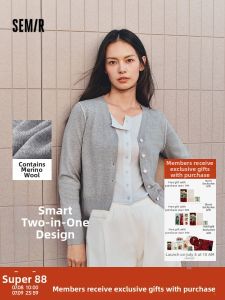 Semir | Wool Blend Color Blocked Faux Two Piece Sweater Knit Cardigan