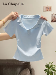 La Chapelle | Tailored Waistline Folding Design Polo Collar Short Sleeve T-Shirt