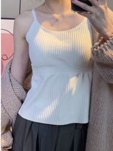 เสื้อกั๊กสายเดี่ยวแบบมีโครงสำหรับผู้หญิงไซส์ใหญ่ ฤดูร้อน ปี 2024 แขนกุด สไตล์หวาน สีพื้น ปกปิดหน้าท้อง สีขาว