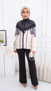 LONAIRE PREMIUM - Blouse Wanita Muslim Elegan Lengan Panjang Ice Silk Crepe Lace Atasan Formal Casual Modis