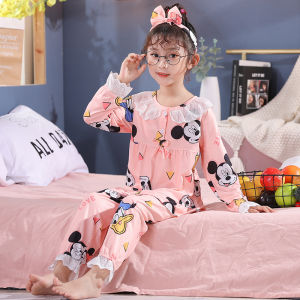 Spring Autumn Childrens Cotton Pajamas Set Girls Long Sleeve Home Clothes Cartoon Cute Style Baby Outfit Soft Breathable