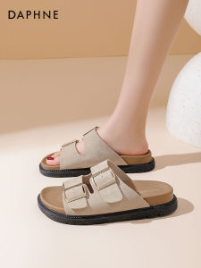 Daphne Summer 2025 Womens Flat Sandals Soft Bottom Beach Slippers Fashionable Thong Slippers Casual Breathable Synthetic Leather