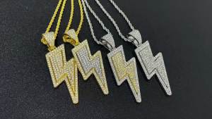 Bandai | 2026 New Hip Hop High-end Iced Out Lightning Rhinestone Pendant Necklace Women’s Fashion Party Jewelry Gift