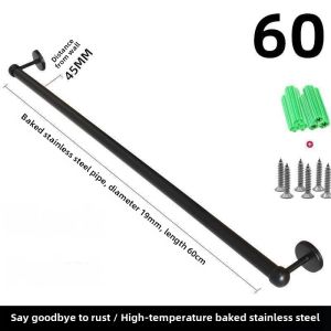 Black Stainless Steel Towel Rod Bathroom Mirror Cabinet below Single Rod Toilet Accessories No Drilling Needed Towel Rack