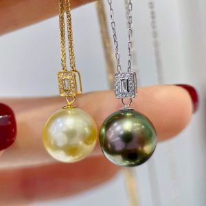 Montagne Jewelry 18k Gold Pendant Natural Crystal Inset Design Fine Jewellery Natural 10-11mm Seawater Pearl Pendant Gold Necklace