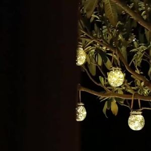 SXH Solar Light Outdoor Garden Light Household Balcony Decorative Copper Wire LED Christmas Landscape Glass Crackle Ball Hanging Light