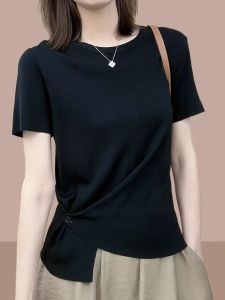 HUOLISI | Side Button Ice Silk T-Shirt Short Sleeve