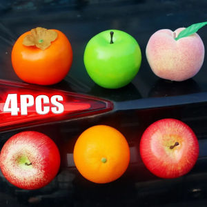 เครื่องประดับรถยนต์ผลไม้จำลอง4ชิ้น3D แอปเปิ้ลส้มการตกแต่ง DIY ตกแต่งภายในรถเครื่องประดับงานฝีมือศิลปะผลไม้โฟมตั้งโต๊ะในบ้าน