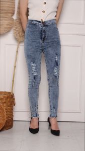 Ghinz Jeans Wanita: Celana Pensil Sobek Lapis SnowBlue & SnowBlack