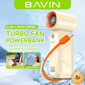 BAVIN BF015 2-in-1 Handheld Mini Turbo Fan 17650RPM Rechargeable & 8000mAh Powerbank w/ 5-Speed Adjustable LED Display