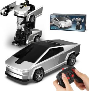 2.4G Remote Control Transformable Robot Car 2-in-1 Deformation Pickup Truck with Lights Automatic RC Racing Car Toy for Kids