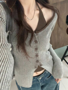 Áo Len Cardigan Cổ Chữ V Dệt Kim Hở Vai Thời Trang Nữ Phong Cách Hàn Quốc Đầu Thu Áo Khoác Ngoài Ngọt Ngào Ngọt Ngào Áo Khoác Ngoài Dài Tay