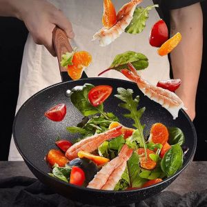 Kitchen Frying pan Classic Marble Collection Non Stick Deep Frying Pan 32 cm big size wok pan non stick original with coversmokeless easy clean stir frying woksuitable for all stovesincluding induction & gas