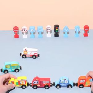 Traffic magnetic teaching vehicle mainan edukasi anak mobil kayu magnet 79