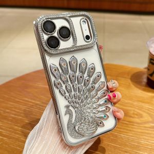 szhaiyu | New For iPhone 18 Pro Max 17 16 15 14 13 Pro Max Luxury Case With Solid Color Plating Peacock Glitter Pattern Shockproof Cover