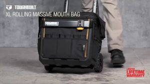 TOUGHBUILT Massive Mouth Hard Bottom L/XL/XXL Black Polyester 14"/18"/22" Zippered Rolling Tool Bag TB-CT-61-14 TB-CT-61-18 TB-CT-61-22 Heavy Duty Waterproof 45度开口 防水硬底多功能工具拖轮袋