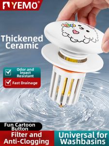 YEMO | Push-down Cartoon Ceramic White Basin Pop Up Plug Accessories