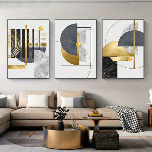 3PCS Abstract Golden Geometric Art Pattern Canvas Paintings Gold Foil Posters Modern Wall Pictures for Living Room Home Decor