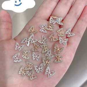 10 pcs Kuk Busur Berlian Imitasi Paduan Berongga Ditempelkan 3D Berlian Imitasi Nail Charms Untuk Dekorasi Kuku Manikur Motif Kupu-Kupu DIY