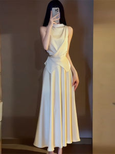 SHANGSHA | Elegant Petite White Halter Dress Suit