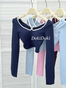 Sweet And Spicy Color Block Yoga Top Womens Long Sleeve Sportswear Fitness Training Set with Chest Pad Slimming Pilates Outfit