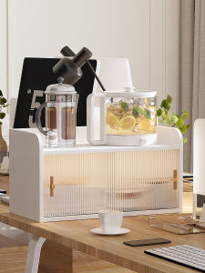 Luxury Style Desktop Storage Cabinet Kitchen Table Cup Holder Movable Beverage Rack Wooden Track Drawer No Assembly Required