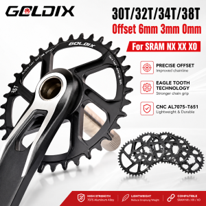 GOLDIX Bicycle Chainring 0/3/6mm Offset Wide Narrow Teeth 30/32/34/36/38T Chainwheel for Sram 3-Bolt Single Disc Bicycle Crank