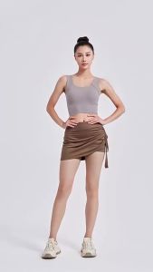 High Waist Running Skort for Women Drawstring & No Show Shorts Quick Dry Fake Two-Piece Yoga Skirt