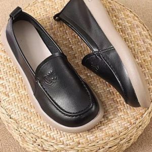 รองเท้าส้นหนาหนังแท้สำหรับผู้หญิง รองเท้าทำงานฤดูใบไม้ผลิและฤดูใบไม้ร่วง รองเท้าหนังขนาดเล็ก รองเท้าทำงานแบบอเนกประสงค์ รองเท้าทำงานแบบสวมสบาย