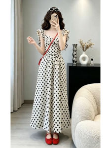 LIRENQING | French Style White Polka Dot Beautiful Unique Fitted Long Dress