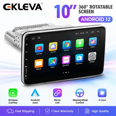EKLEVA 360° Rotatable Screen UI 1DIN 4G Wifi Android 12 10.1 inch FM RDS Bluetooth WiFi Navigation Carplay Android Auto 2GB+32GB Carplay