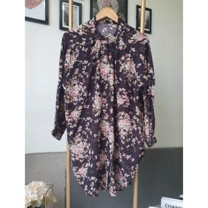 [SG SELLER] Jamila Mini Dress Long Sleeve Blouse Muslimah Fashion Shirt Casual Tops Oversize Labuh Floral Printed Blouse