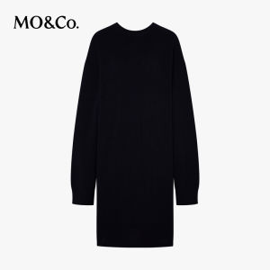 MO&Co. | Wool Yark Blend Paisley Printed Sash Loose H-shaped Slimming Black Dress
