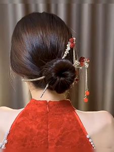 Heabety Hot Sale ปิ่นปักผมประดับพู่ดอกกุหลาบสีแดงปิ่นปักผมประดับมุกโบราณสำหรับผู้หญิงผมส้อมกระทะผมตะเกียบเครื่องประดับศีรษะของขวัญวันวาเลนไทน์