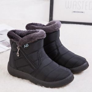 รองเท้าบู๊ทผู้หญิง FECHENG กันน้ำรองเท้าบูทหิมะฤดูหนาวอบอุ่น รองเท้าลำลองขนสัตว์น้ำหนักเบาซิปข้อเท้ารองเท้าบูท ขนาดบวก 35-43