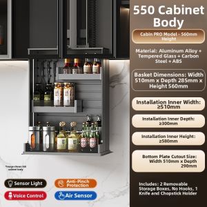 QIANJU | Electric Lift Intelligent Voice Control Automatic Vertical Pull-Down Kitchen Cabinet Basket