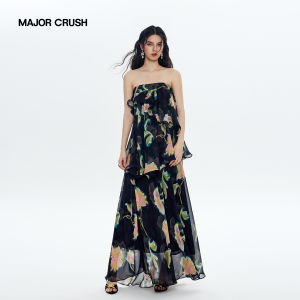 Spaghetti Strap Floral Printed Ruffle Beach Dress