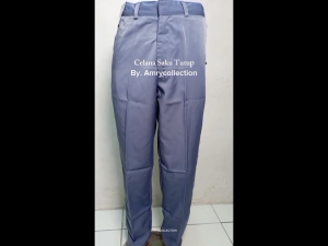 Celana Abu-abu SMA SMK Model High Waist Loose Saku Tutup Kain Licin Celana Panjang Loose Pant Sekolah