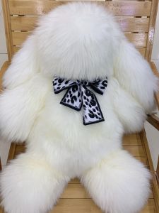 Large Size Plush Long Hair Rabbit And Teddy Bear Dolls Real Wool Dolls for Girls Cute Stuffed Toys Bedtime Figures