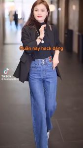 QUẦN BAGGY JEAN NỮ CHẤT BÒ ỐNG SUÔNG CẠP CAO 2 CÚC MIẾNG DA BÒ LƯNG CAO NÂNG MÔNG XỊN SÒ - DUBAI FASHION