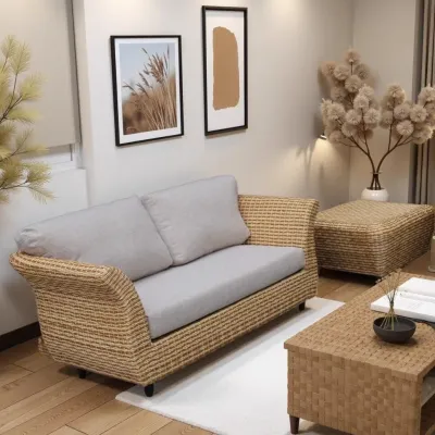 Natural Rattan Woven Sofa Set Modern Simple Living Room Five-Piece Set Double Sofa Water Grass Rattan Art Weaving Sofa